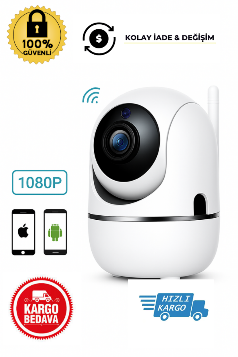 AksuLife Mini IP Güvenlik Kamerası Kablosuz WiFi 1080P Full HD Gece Görüşlü Hareket Sensörlü Ev ve Ofis Kamerası